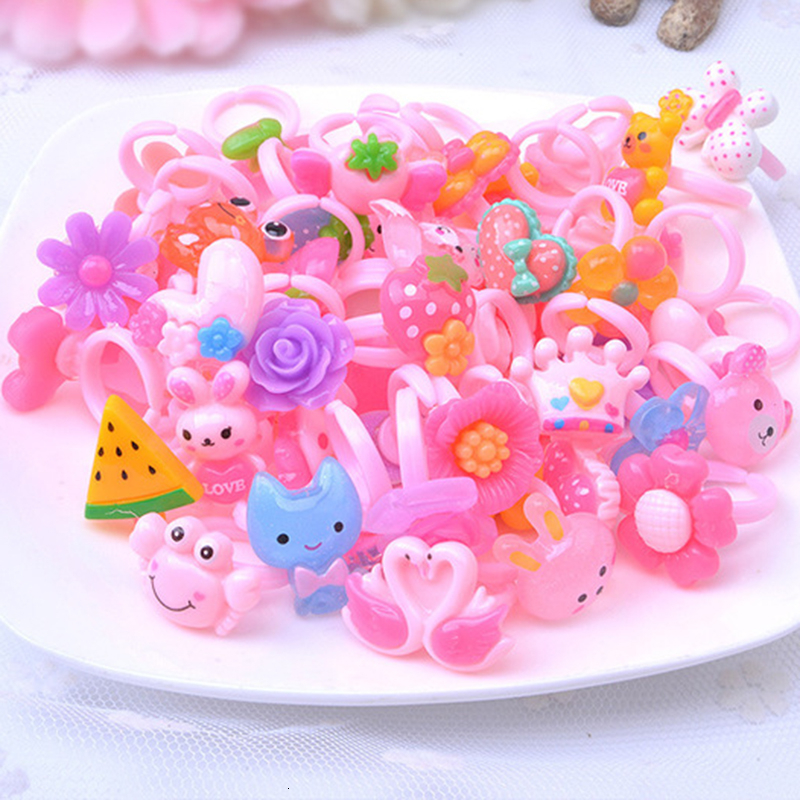 10pcs/lot Resin Cartoon Rings For Girls Dress Up Accessories Party Kids Toy Random Color Cute Kids Girl