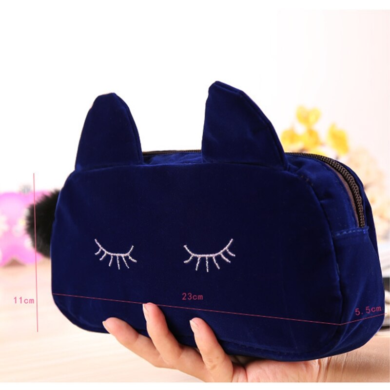 Grote capaciteit katten fluwelen etui portemonnee school kantoorbenodigdheden schrijfwaren pen etui portemonnee vrouw cosmetische make-up handtas