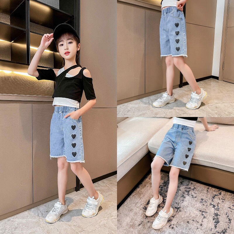 Summer Girls Baby Shorts for Toddler Teenage Jeans Short Children Elastic Waist Denim Pants Cotton Clothes for 4-12Yers