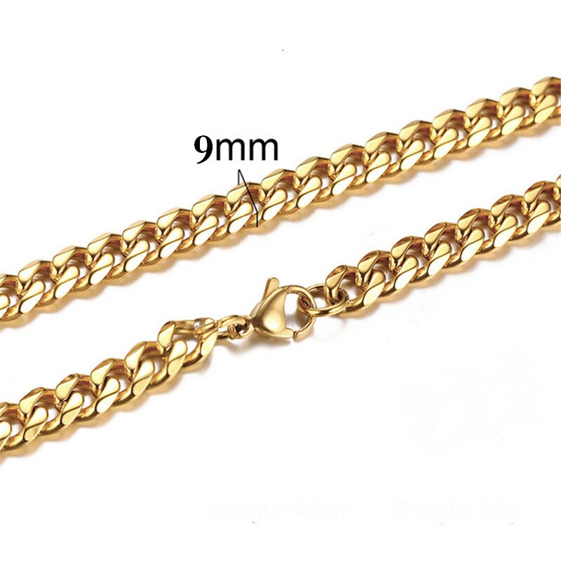 Tornozeleira feminina clássica cubana, corrente de aço inoxidável para verão, praia, cor dourada, bracelete de tornozeleira para mulheres, joia, presente: gold 9mm