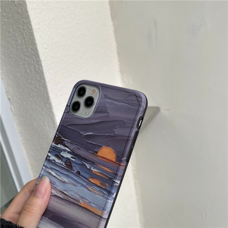 Ocean sunrise obraz olejny ramka na zdjęcia etui na telefon dla iPhone 12 11 Pro X XS Max Xr 8 7 Plus miękka IMD silikonowa tylna okładka Coque