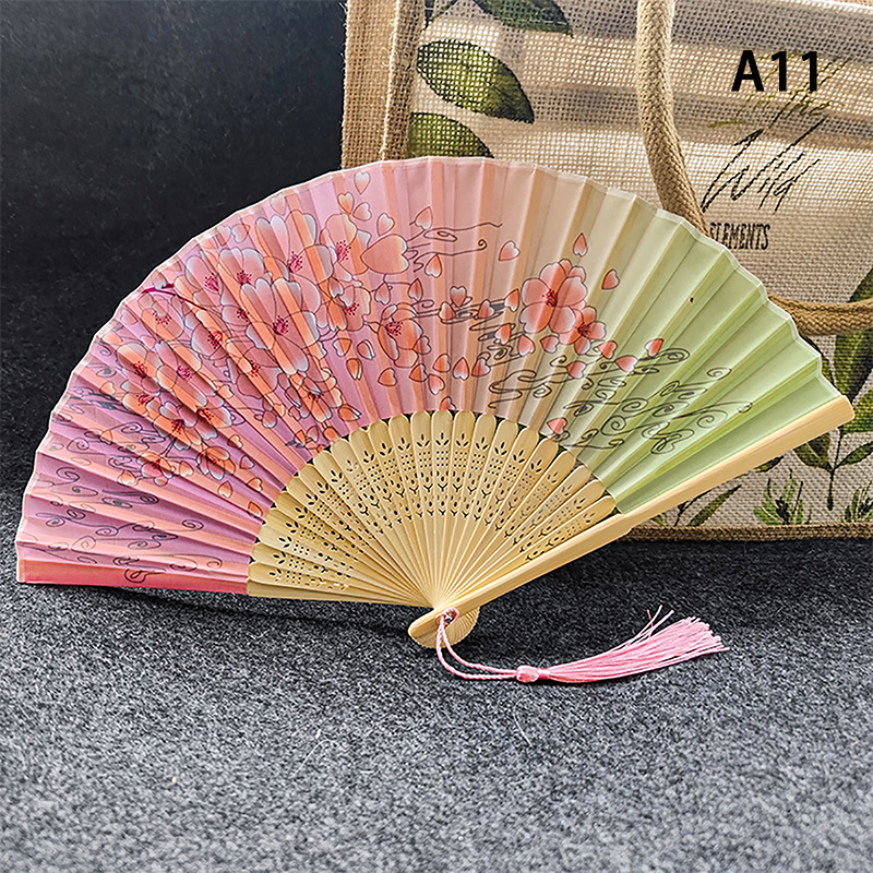 Chinese Japanese Pattern Vintage Flower Butterfly Silk cloth Folding Fan Art Craft Home Decor Ornament Dance Hand Fan Fan