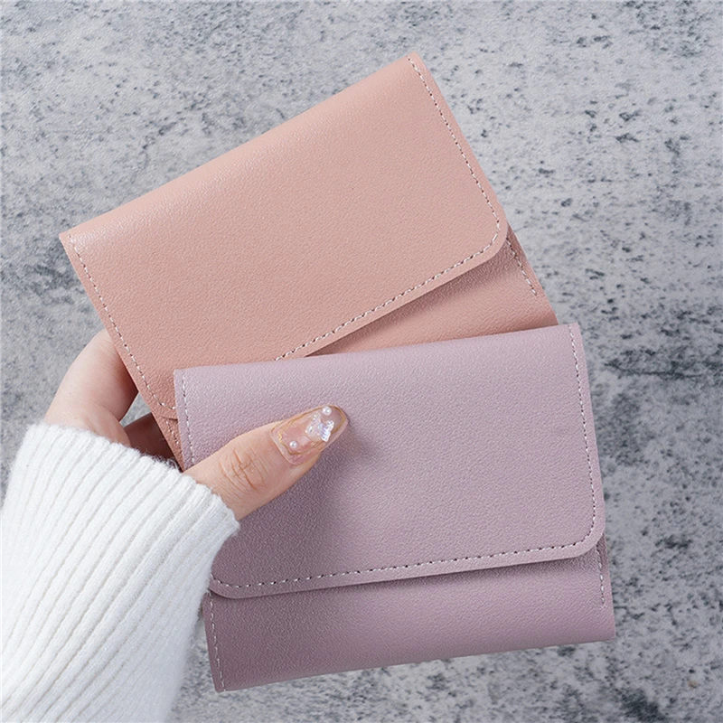 Cute PU Leather Short Wallet for Women Small Hasp Girl Credit Card Holder for Coin Purse Female Wallet Short Purse for Women