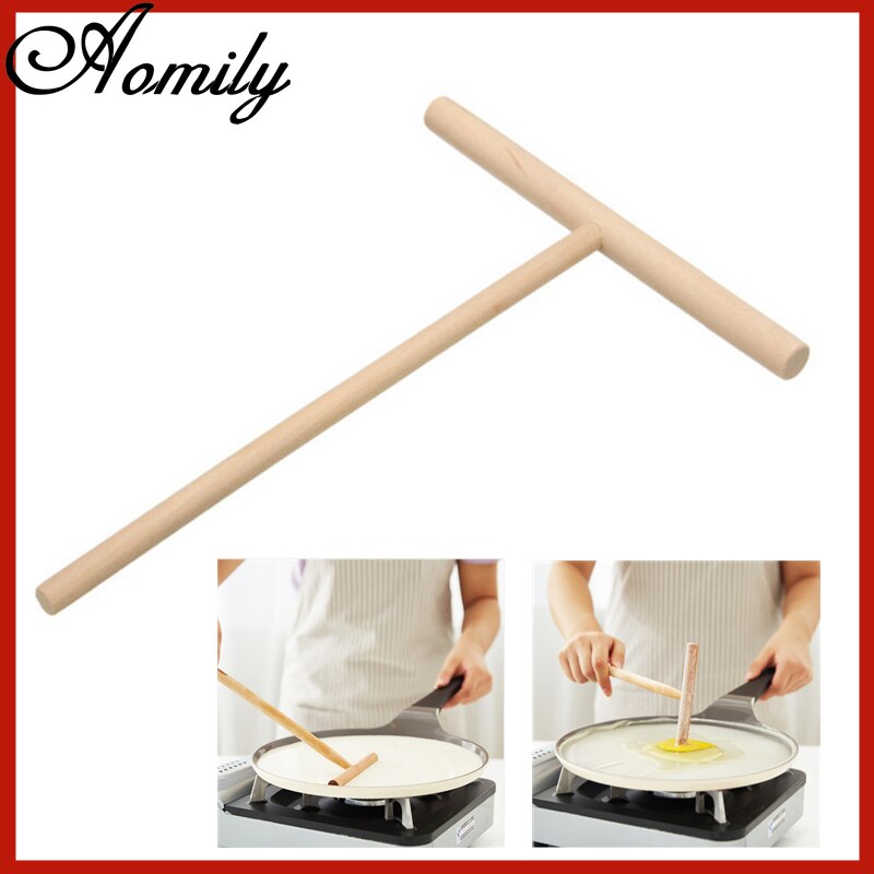 Amoliy T-Vormige Ei Taart Schraper Pancake Batter Maken Ei Crêpe Maker Pastry Spatel Houten Strooier Stick Bakken Accessoires