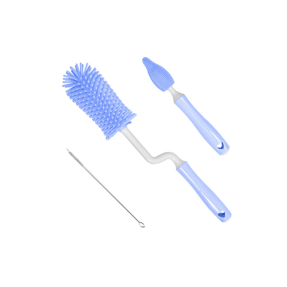 Baby Pacifier Cup Nipple Cleaning Brushes Set 360 Degree Rotation Silicone Milk Bottle Brush Infant Handheld Feeder Clean Brush: blue