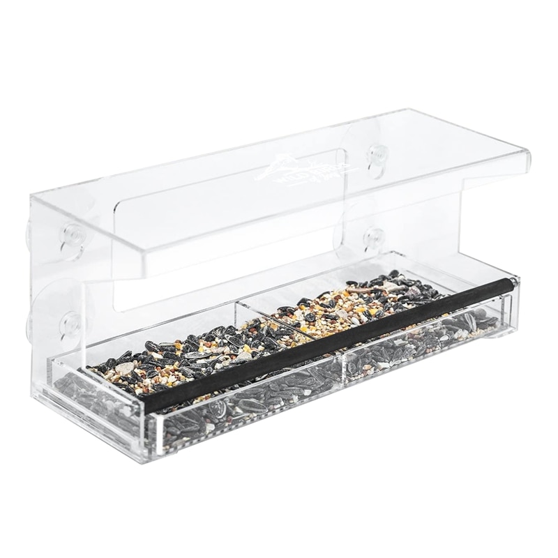 Comedero de ventana para pájaros con 4 bandejas de semillas súper fuertes ventosas y deslizantes, comederos de pájaros grandes y transparentes de acrílico para exteriores,