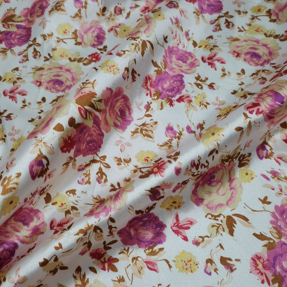 Rose print satin stof sko foring cap bånd indpakning scene tøj stof: 4