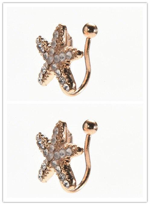 Sweet Crystal Star Clip Earing Starfish Ear Cuff Chic Heart Clip Earring: star  1pair
