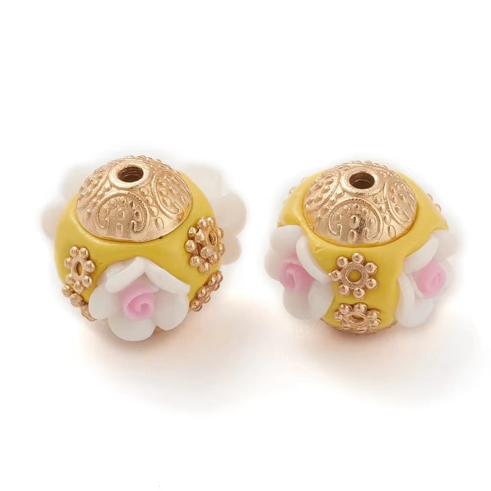 Perles indonésiennes faites à la main avec perle de fleur, résultats en alliage, résine pour bijoux à bricoler soi-même, fournitures d'artisanat exécutif, 5 pièces: Rouge