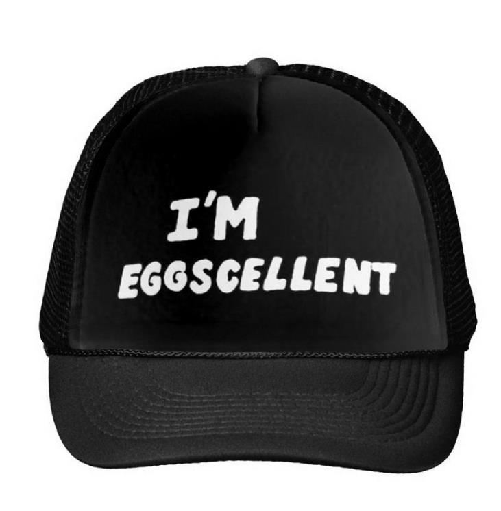 I'm Eggscellent Letters Baseball Cap Trucker Hat For Women Men Unisex Mesh Adjustable Size Black White M-46: Black