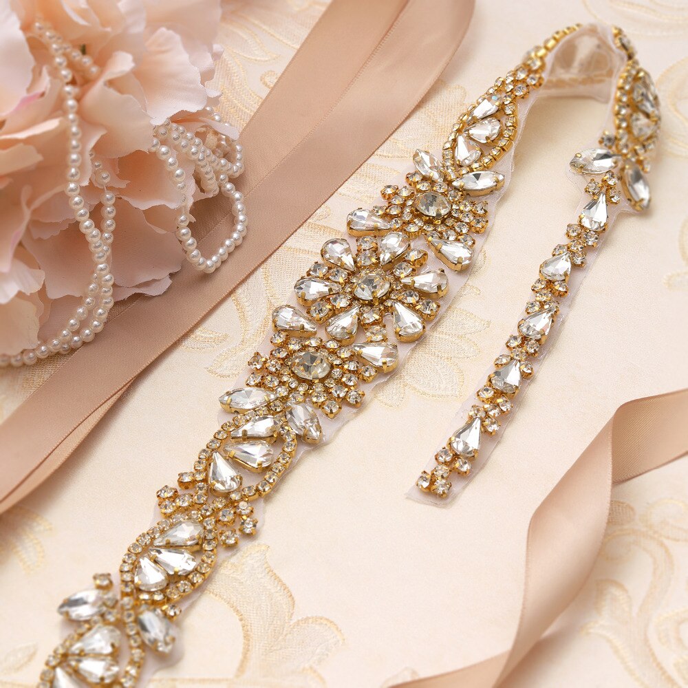 Fröklänning tunn kristall bröllopsbälte guld diamant brudbälte strass bröllop sash bälte för brud brudtärna klänningar  jk867