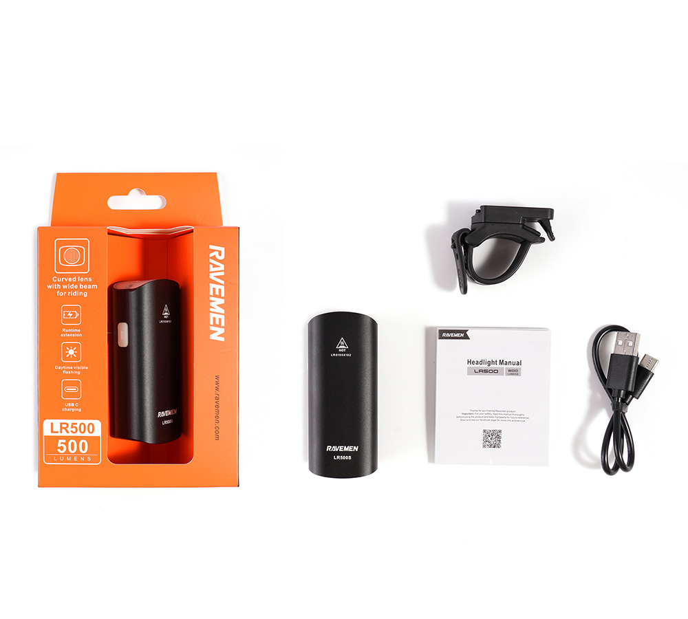 RAVEMEN Bike Front Light Bicycle LED Headlight Lamp USB Rechargeable 2200mAh LR500 Quick release Handlebar Mount Cycling Compact