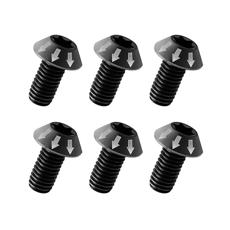 Muqzi 6 stk cykel skivebremse rotor torx skruer  m5 x 10mm ultralet titanium legering skive bremse bolt mtb landevejscykel  t25 skrue: 6 stk sort