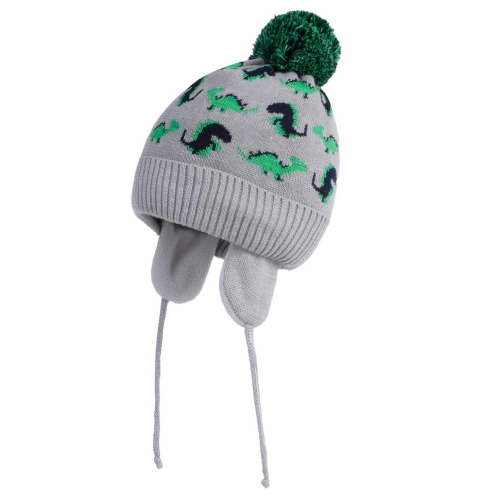 Connectyle smålåve spedbarn baby takrenne låve vinter hodeskalle lue tegneserie dinosaur strikket fleece fôret lue lue øreklaff vindtett lue