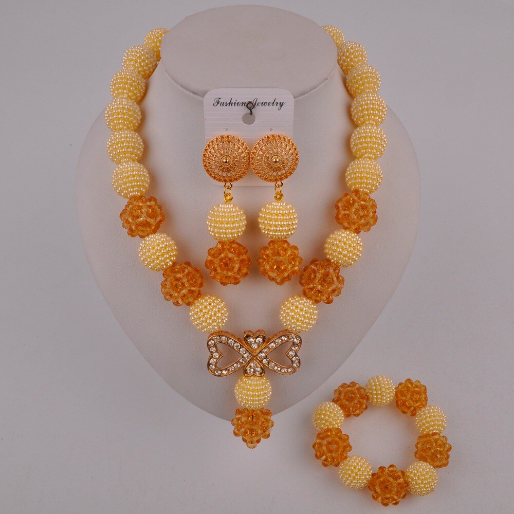 Nigeriaanse bruiloft, prachtige bruidssieraden, afrikaanse sieraden, rode imitatieparel, kristallen sieradenset xx -82: Champagne
