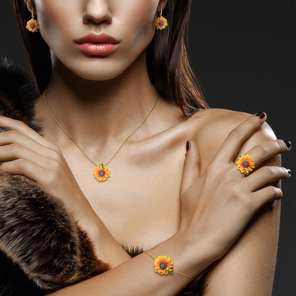 Santuzza Zilveren Oorbellen Voor Vrouwen Pure 925 Sterling Zilver Delicate Zonnebloem Trendy Oorbellen Fijne Sieraden Handgemaakte Emaille