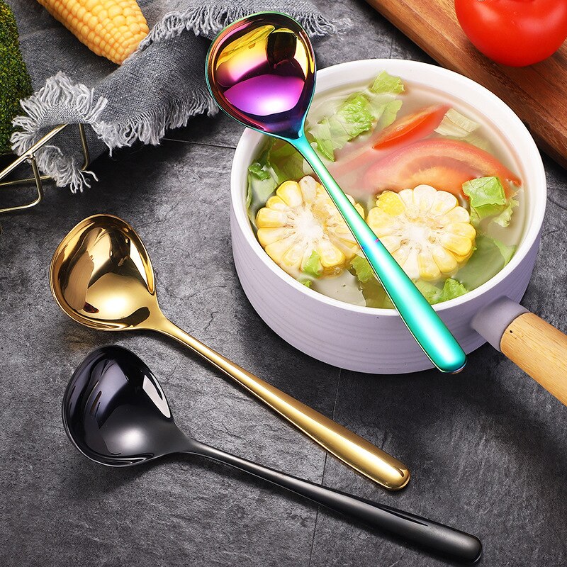 Stainless Steel Tableware Korean Long Handle Spoon Home Soup Spoons Cutlery Dinnerware Kitchen Cooking Utensils