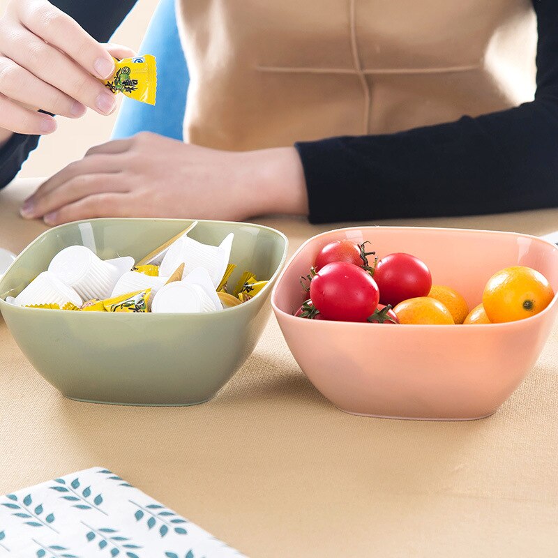 3 färger plast kvadratisk frukt skål hem kök fruktsallad små snacks godis tallrik mat bevarande behållare porslin