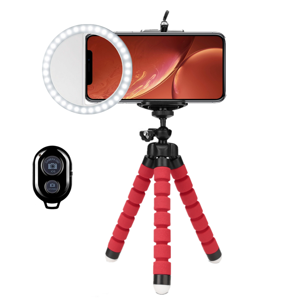 Selfie Ring Light Round Ring Lamp Ringlight With Tripod For Cell Phone Flash Light Led 36 Portable Clip For IPhone Xiaomi Photo: With Red Tripod