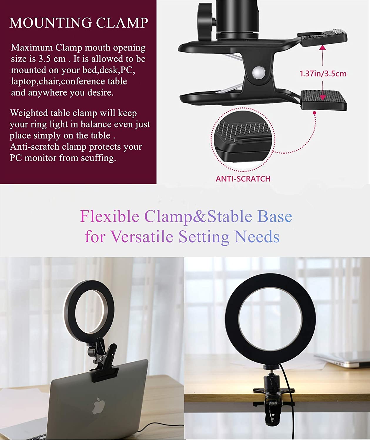 Ring Light per Computer portatile Desktop Zoom Meeting, Kit di illuminazione per videoconferenza con supporto per telefono treppiede Clip per Webcam