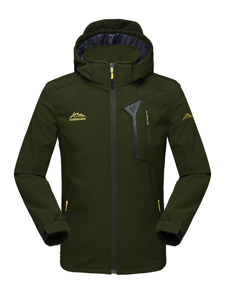 TRVLWEGO Men's Spring Autumn Softshell Jacket Outdoor Sports Hooded Coat Trekking Windbreaker Waterproof Hiking Clothes: men army green / L