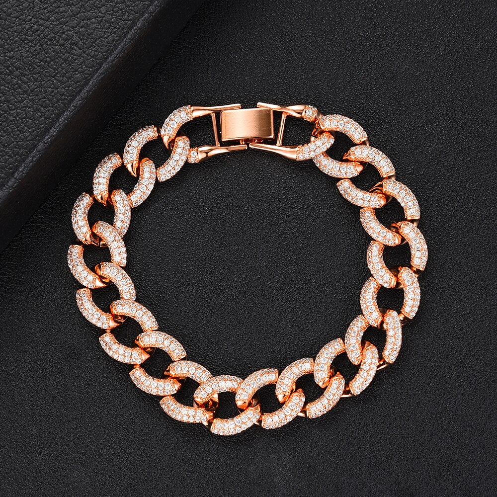 SisCathy Charm Bracelet - Geometric Zirconia Link Chain - Classic Punk Style for Women