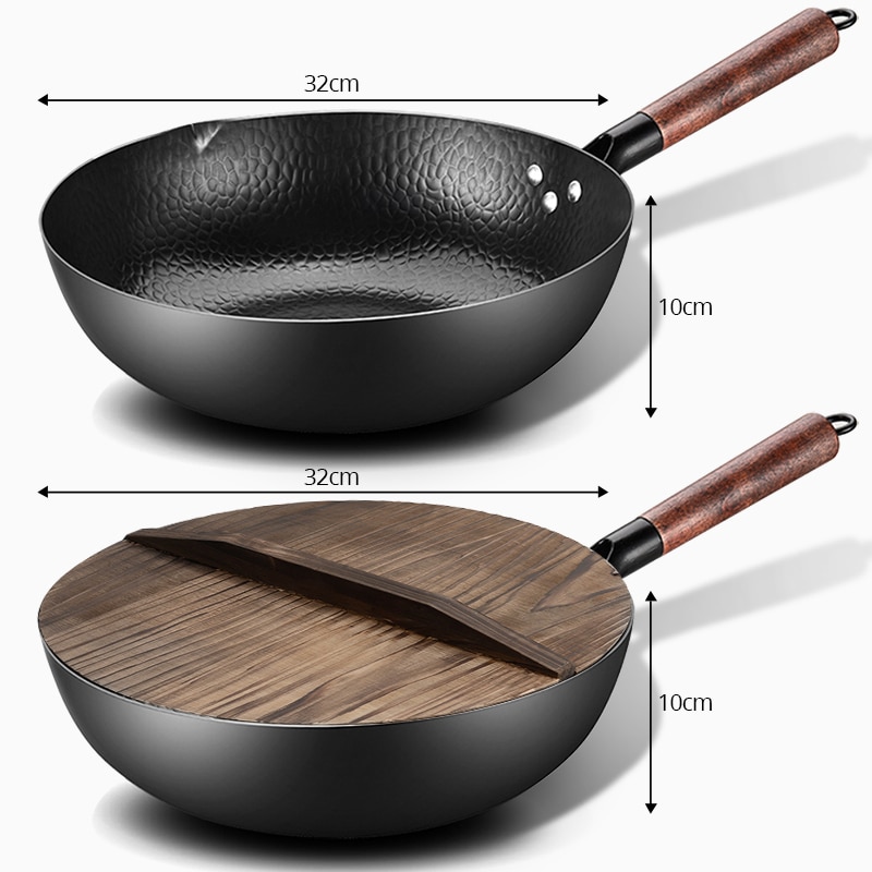 Ijzeren Wok Chinese Traditionele Kookgerei Non-Coating Non-stick Wok Pan Koken Potten Wok Inductie Keuken gebruiksvoorwerpen