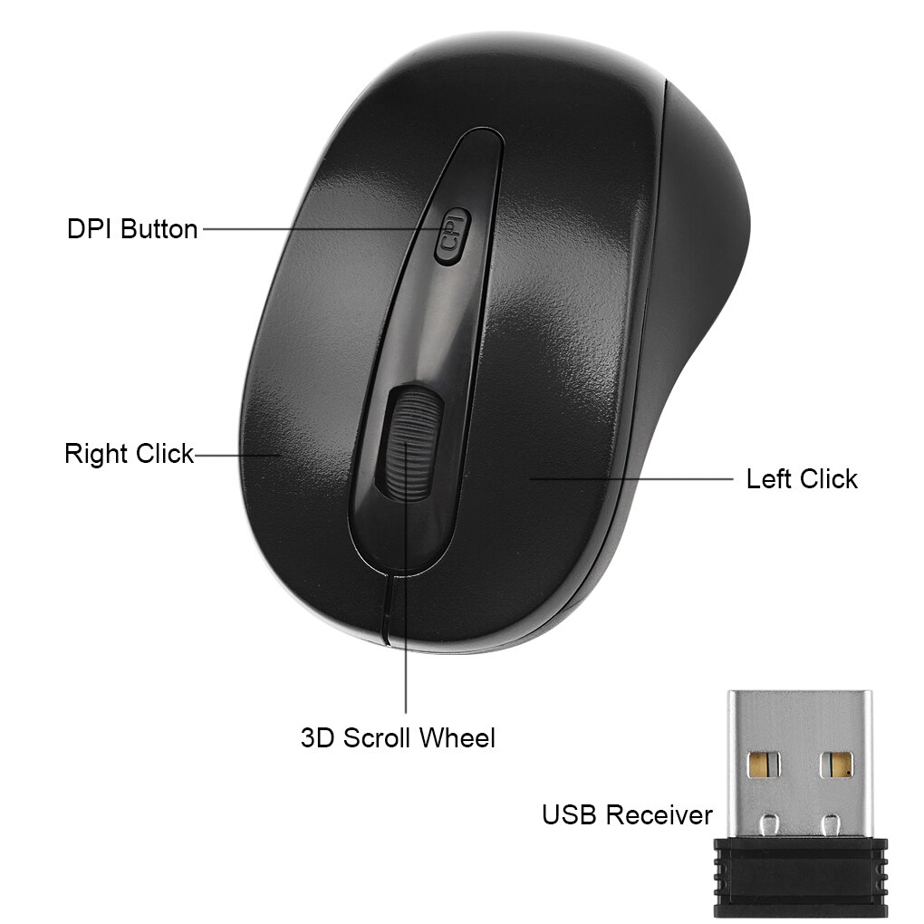 2.4GHz Wireless Mouse 1600DPI Optical Computer Cordless Office Mice with USB Receiver For Laptop Universal Computer Peripherals