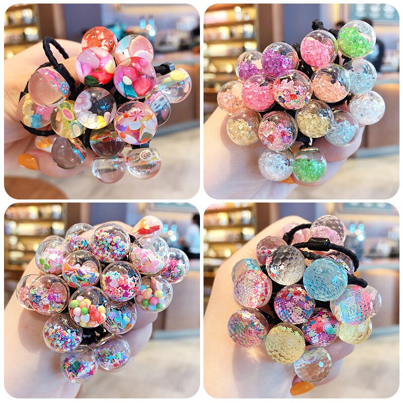16 Pcs/Lot Glass Balls Hair Elastics Beads Hair Bands Hair Ties Girls&#39; Hair Ties Accessories