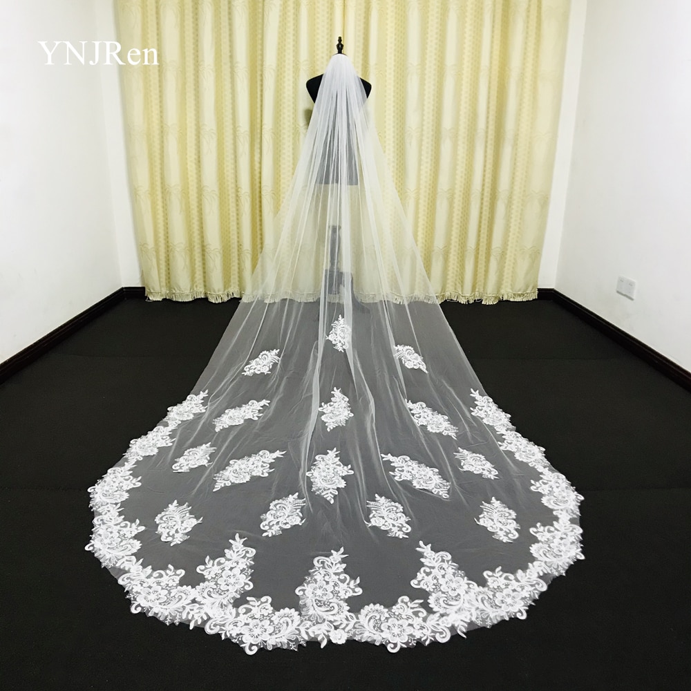 Real Photos Cathedral Long Tulle Lace Applique Wedding Veils Bridal Veils Matching The Wedding Dresses
