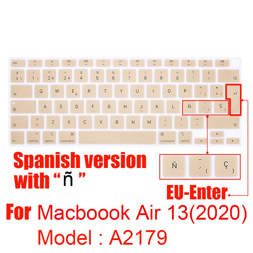Dla 2020 nowy Macbook Air 13 Cal silikonowa klawiatura laptopa pokrywa z touchbar ue wersja A2179 hiszpania Laptop film ochronny: A2179 EU gold