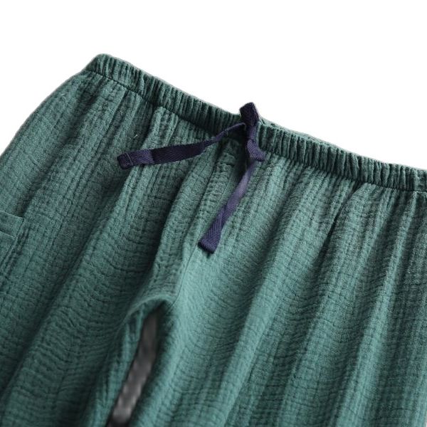 Pantalones de dormir de crepé de algodón para mujer, ropa de dormir de color sólido, pantalones de dormir de cintura elástica, pantalones de noche de salón, novedad de otoño