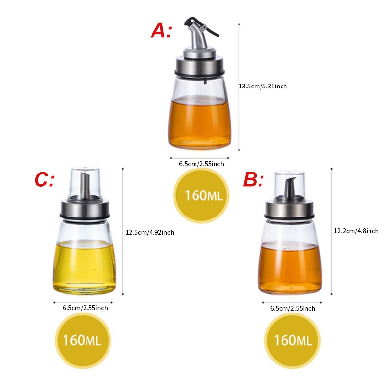 Conjunto de 3 frascos de vidrio para aceites líquidos, tarros de acero inoxidable para condimentos, especias, cocina, organización de condimentos, accesorios