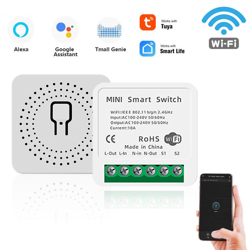 Mini WiFi Smart Light Switch DIY Breaker Module Smart Life Tuya App Remote Control Concealed Smart Switch For Alexa Google Home