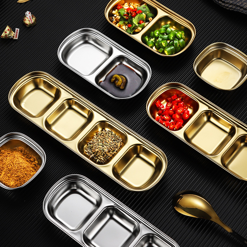 304 Stainless Steel Small Sauce Dish Kitchen Sushi Vinegar Soy Sauce Plate Gold Silver Divided Small Seasoning Dish