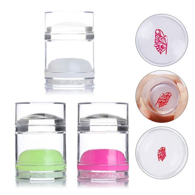 1 Pc Dual-Ended Clear White Jelly Stamper Silicone Met Strass Nail Art Stamper Met Schraper Nail Tool