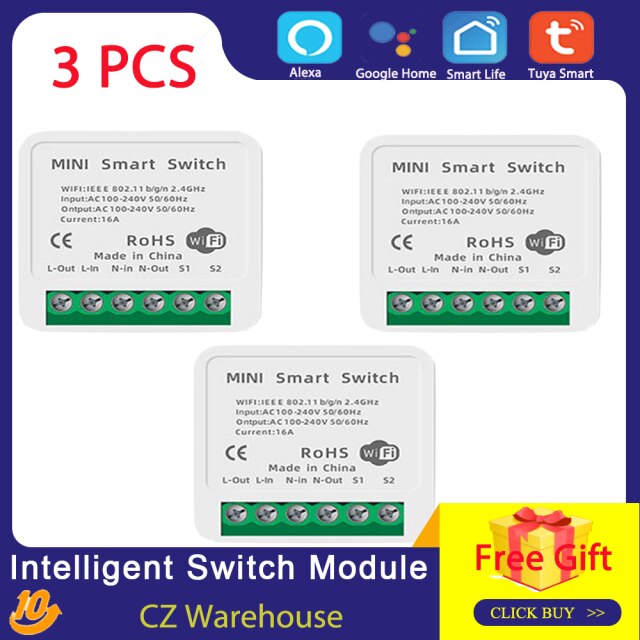 Tuya WiFi Switch Module Intelligent Home Household Converted Light Modification Module Tool Switch Controller APP/Voice Control: 3pcs