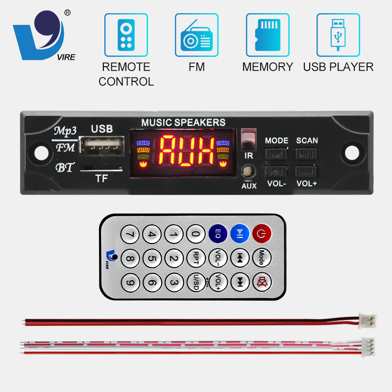 VIRE Bluetooth 5.3 Odtwarzacz MP3 Dekoder Moduł 5V/12V Kolorowy ekran Car Audio USB TF FM Moduł radia z pilotem zdalnego sterowania: WHITE