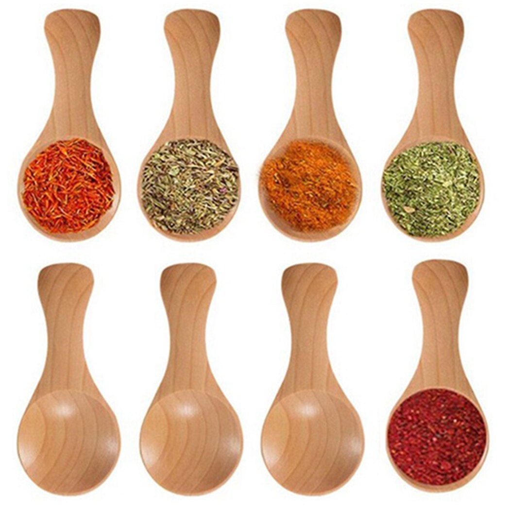8Pcs Small Wooden Salt Spoon Solid Natural Wood Condiments Spoon Handmade Crude Wood 8.5*3.3cm Eco-Friendly For Salt,Sugar Etc.
