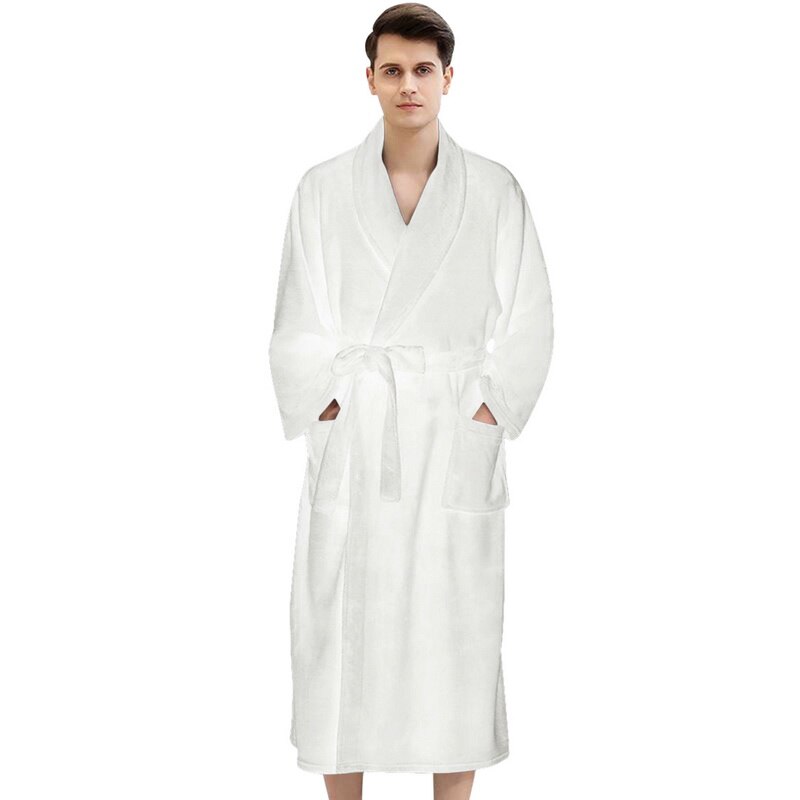 Men's Waffle Hotel Bathrobe Spa Robe Water Absorbing Nightgown Japanese-style Kimono Shawl Collar robe Night Gown: Man White / L