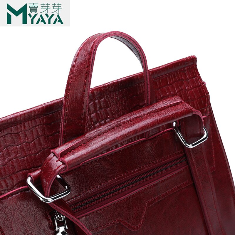 MAIYAYA PU Leather Knapsack Ladies Crocodile Pattern Women Backpack Girl Notebook Schoolbags Travel Bags Burgundy