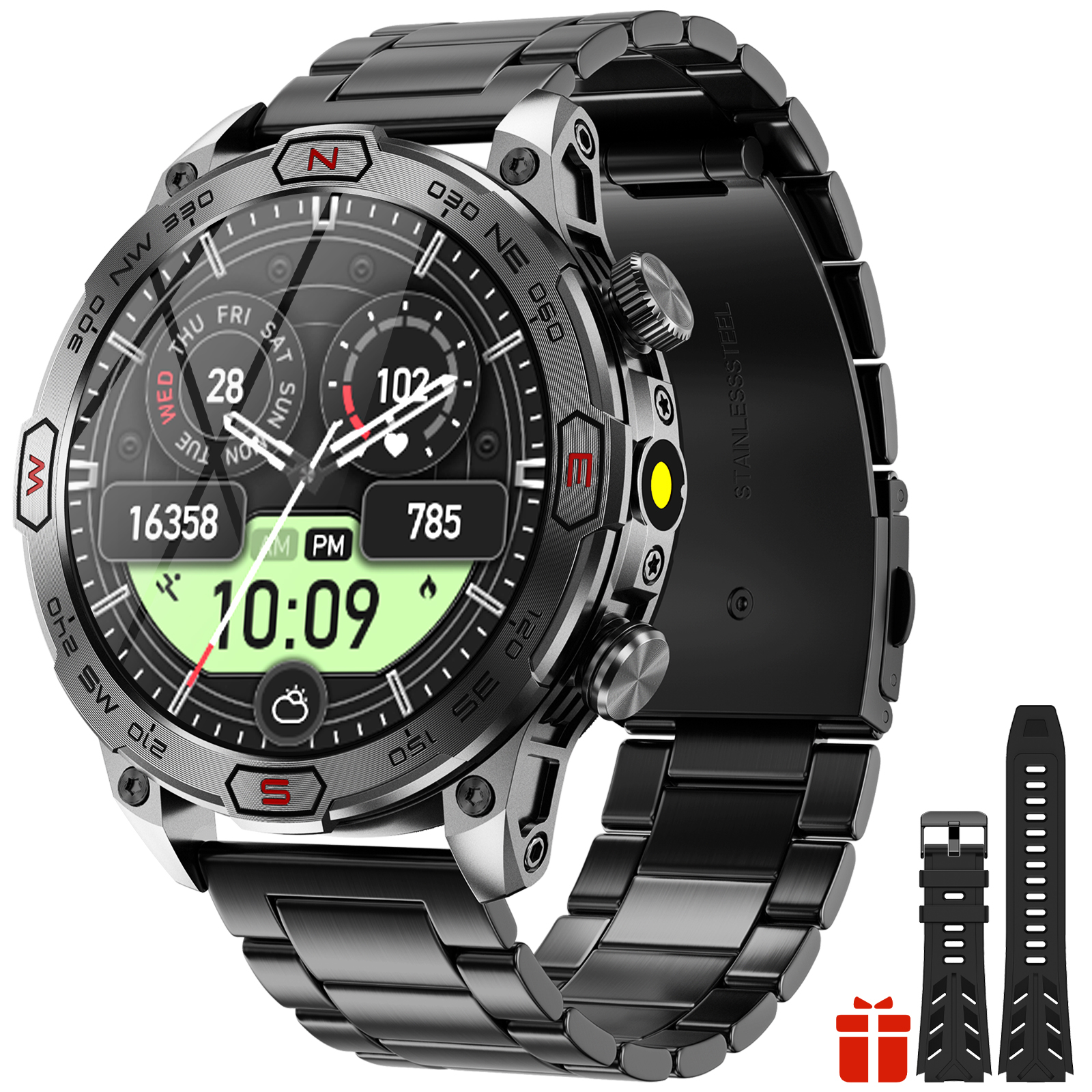 EIGIIS sprytny zegarek KC86 1.43 "ekran AMOLED 1ATM wodoodporny zegarek sportowy dla mężczyzn z kompasem wysokości barometr doprowadziło latarka doprowadziło