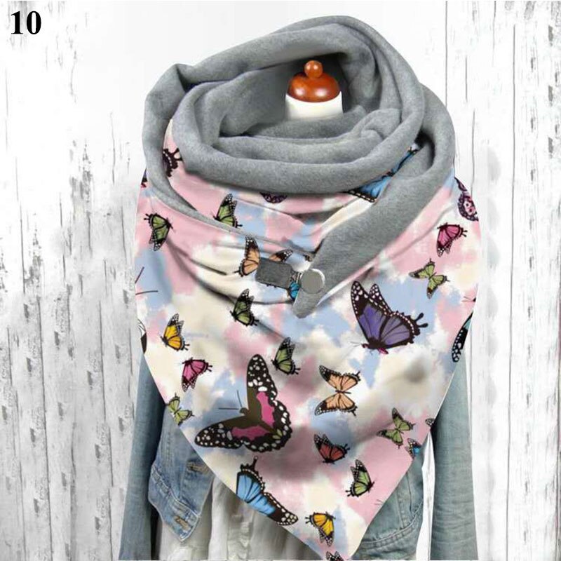 Multi-usages col châle femmes noël impression écharpe bouton écharpe enveloppes Triangle foulards Plus velours motif papillon: 10