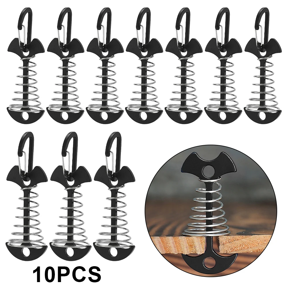 3/5/10PCS Spring Fishbone Deck Pegs Tent Stakes Awning Anchor Wind Rope Buckle with Carabiner Deck Fixed Nails Camping Tent Hook: Clear