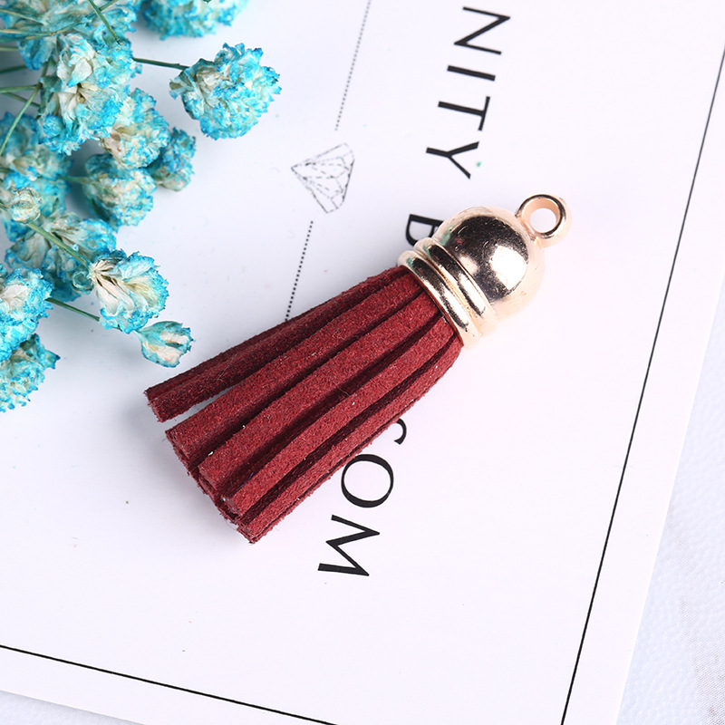 Pompon en cuir Vintage 38mm, 10 pièces, pour porte-clés, sangles de téléphone portable, bijoux frange en Fiber daim, résultats de bricolage: Wine Red