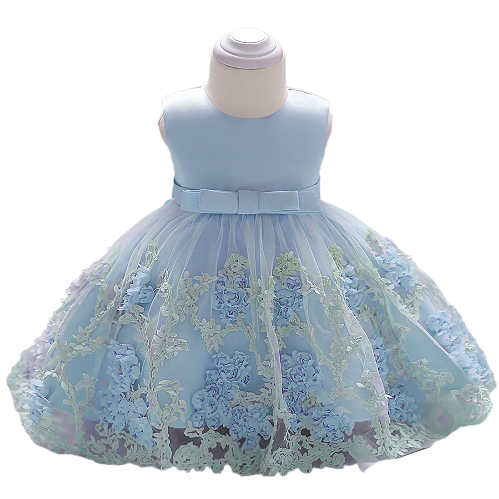 Citgeett Summer Infant Baby Girl abito senza maniche fiocco fiore pizzo ricamo abiti da principessa: Cielo Blu / 12m