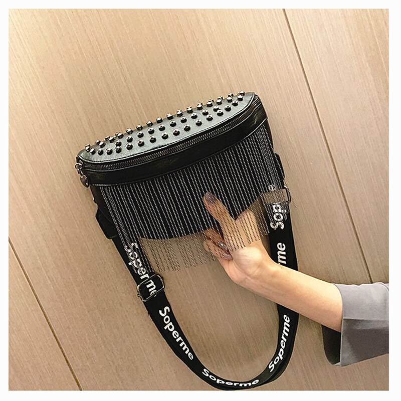 Riñonera de un solo hombro para mujer, bolso de pecho con Diagonal de borla a la , accesorios de decoración para fiestas,