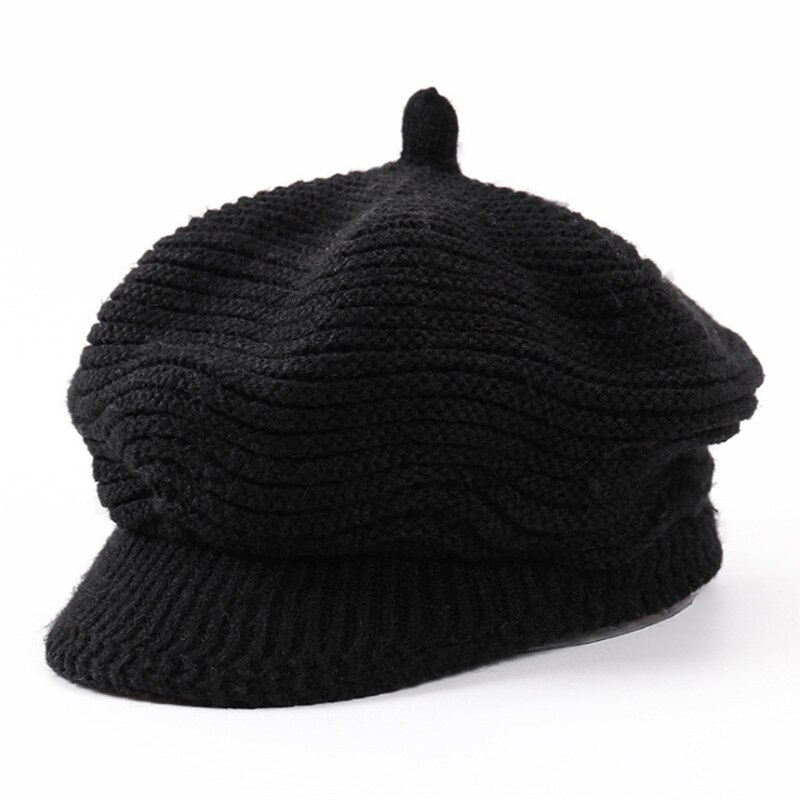 [Aetrends] Vrouw Hoed Gebreide Achthoekige Hoeden Voor Vrouwen Vintage Achthoekige Cap Vrouwen Hoeden Sombrero Mujer Sombrero Z-6598: Black