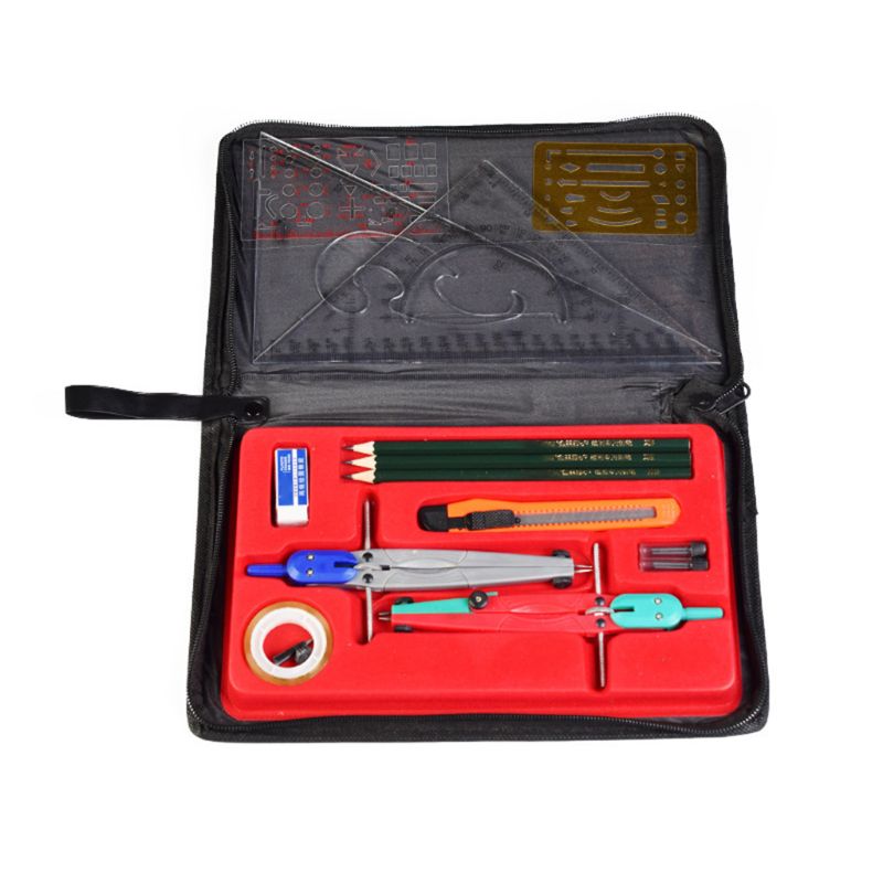 Drawing Compass Drafting Tool Set Ruler Pencil Eraser Math Student School Supply