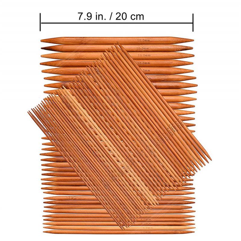 75 Pcs 20cm Bamboo Knitting Needles Set Dual-end Carbonization Knitting Needles Handmade Long Sweater Straight Needle Kit for Ho